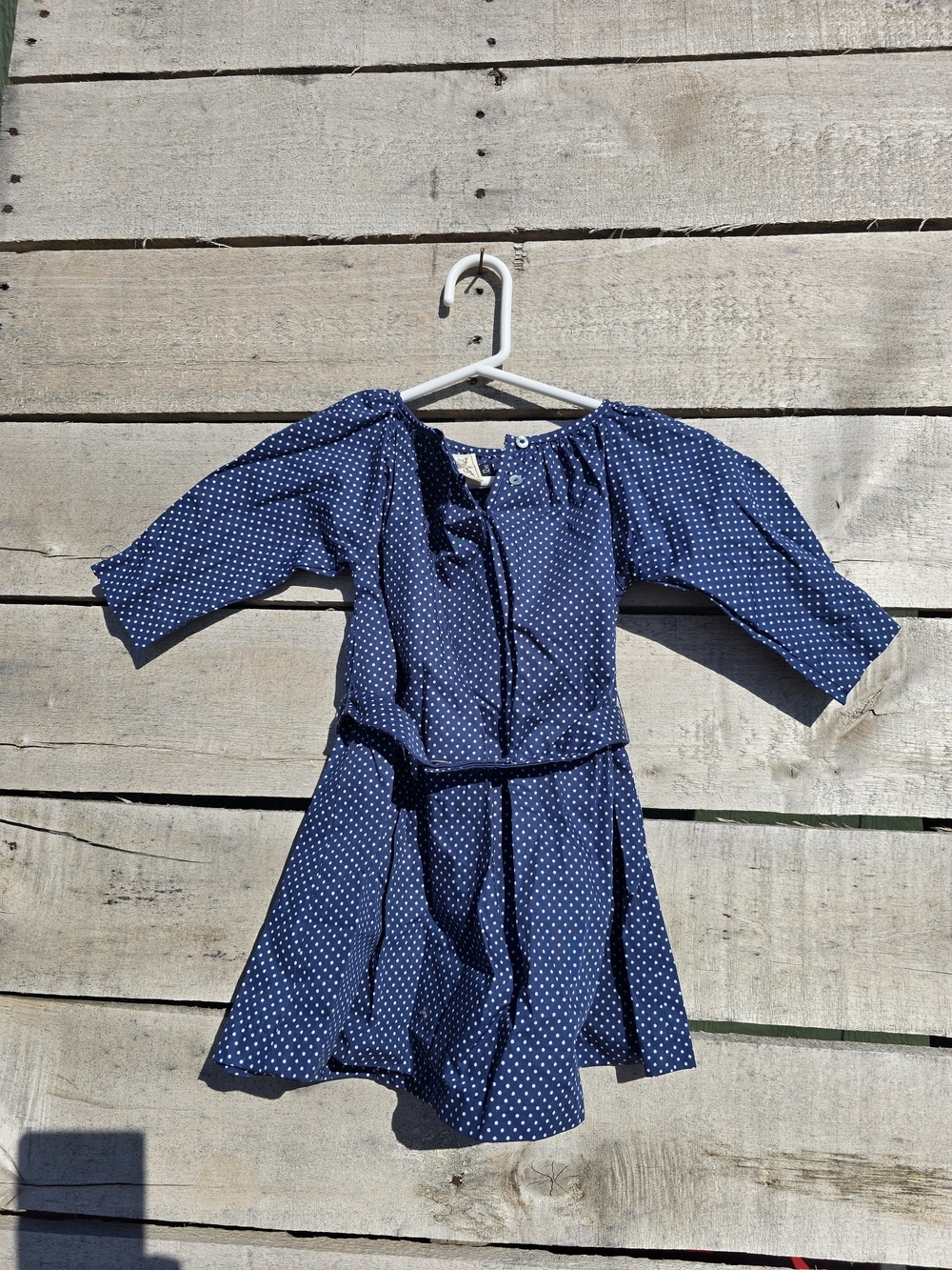 Girls Navy Polka Dot Dress Cotton